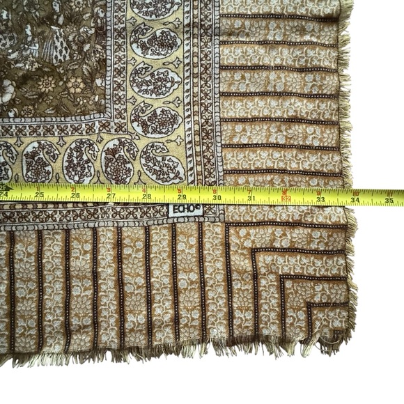 Echo Vintage 80s Lightweight Brown and Cream Floral Cottagecore Square Scarf 34” - Picture 7 of 8